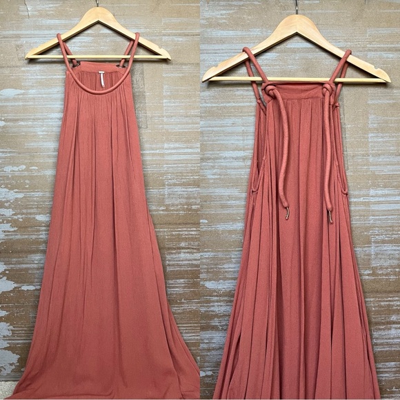 Free People Grommet Maxi Dress Slit Rayon Boho Western Summer Beachy Womens XS - Picture 1 of 9